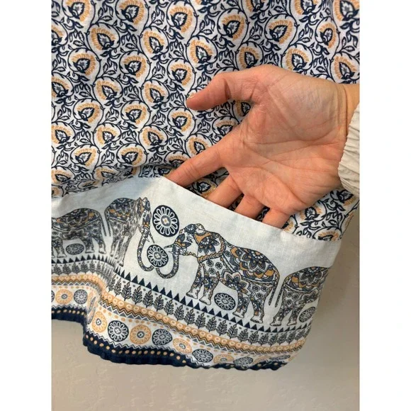 J.Jill Love Linen Sleeveless‎ Top Elephant Print Keyhole Neckline Pockets Size M - Picture 5 of 9